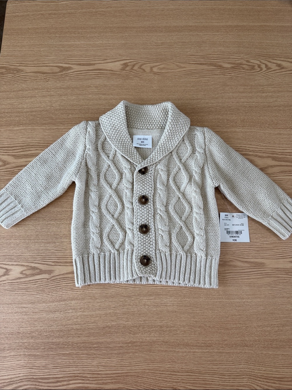 Cream Cable Knit Shawl Collar Cardigan with Buttons
